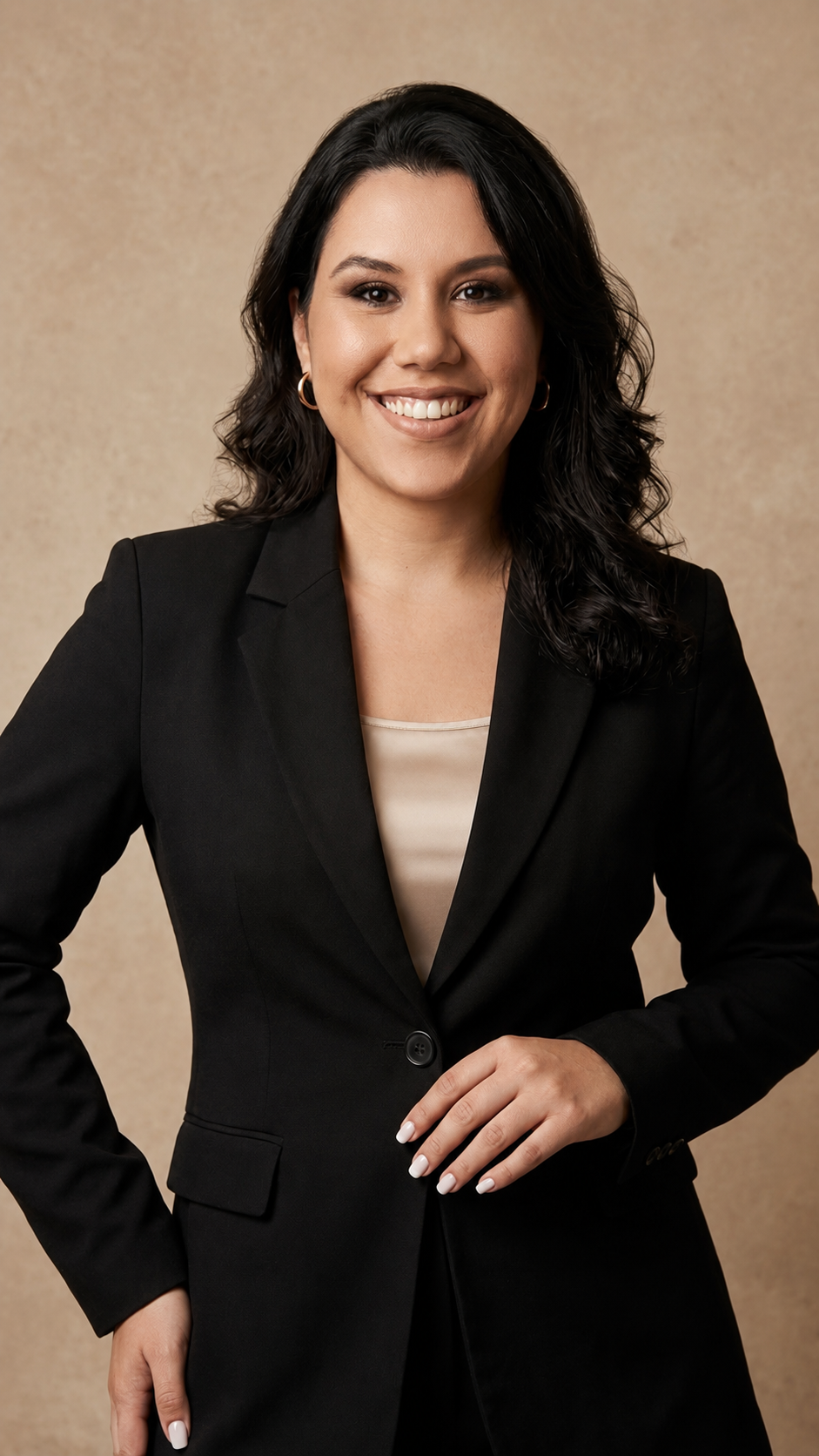 Gislaine Decker, criadora da Biblioteca Mundo da Diversão Para Colorir, sorrindo de blazer preto.