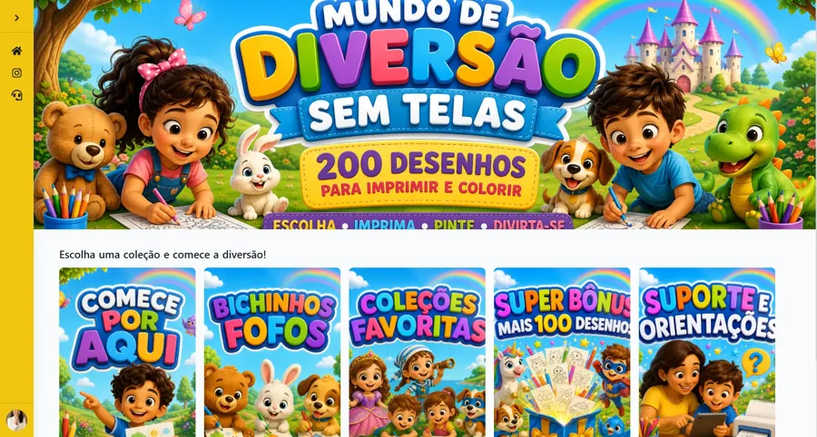 Captura da área de membros com os módulos e as coleções de desenhos organizados.